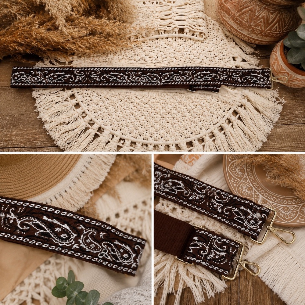 Bag Strap Women's Brown Paisley‎ Bandana Print Adjustable Gold Hardware New Boho